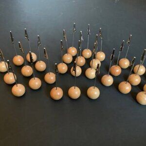 Set of 30 Round Wood Block Name Tag Place Card Holders with Clips